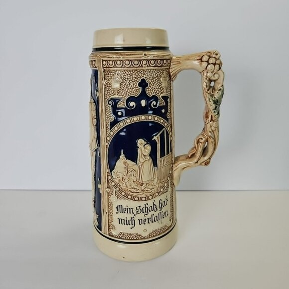 10.5” Vintage Gerz Gerzit 22oz Beer Stein Made In Germany Hand Painted Crafted - Picture 2 of 10